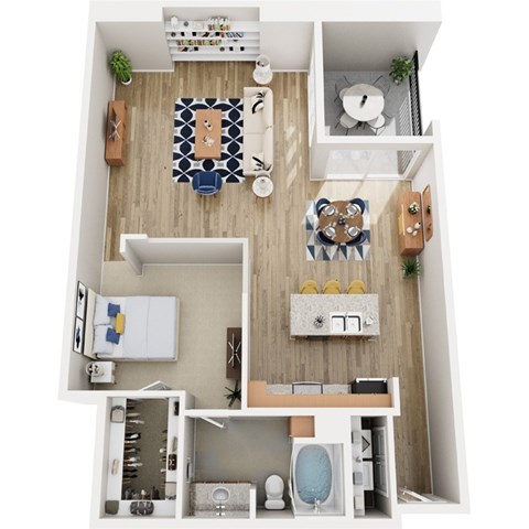 Floor plan for 1 bed, 1 bath, 1115 sqft